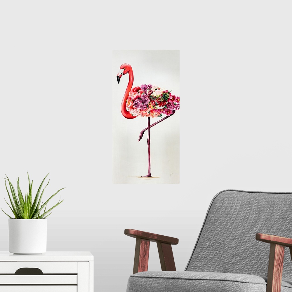 A modern room featuring Flowering Flamingos II