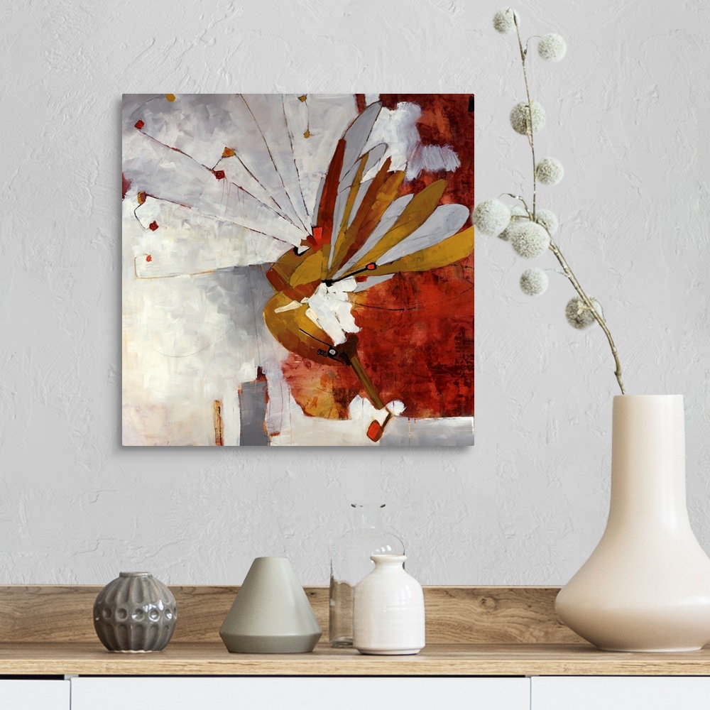 A farmhouse room featuring Abstract art of a butterfly.