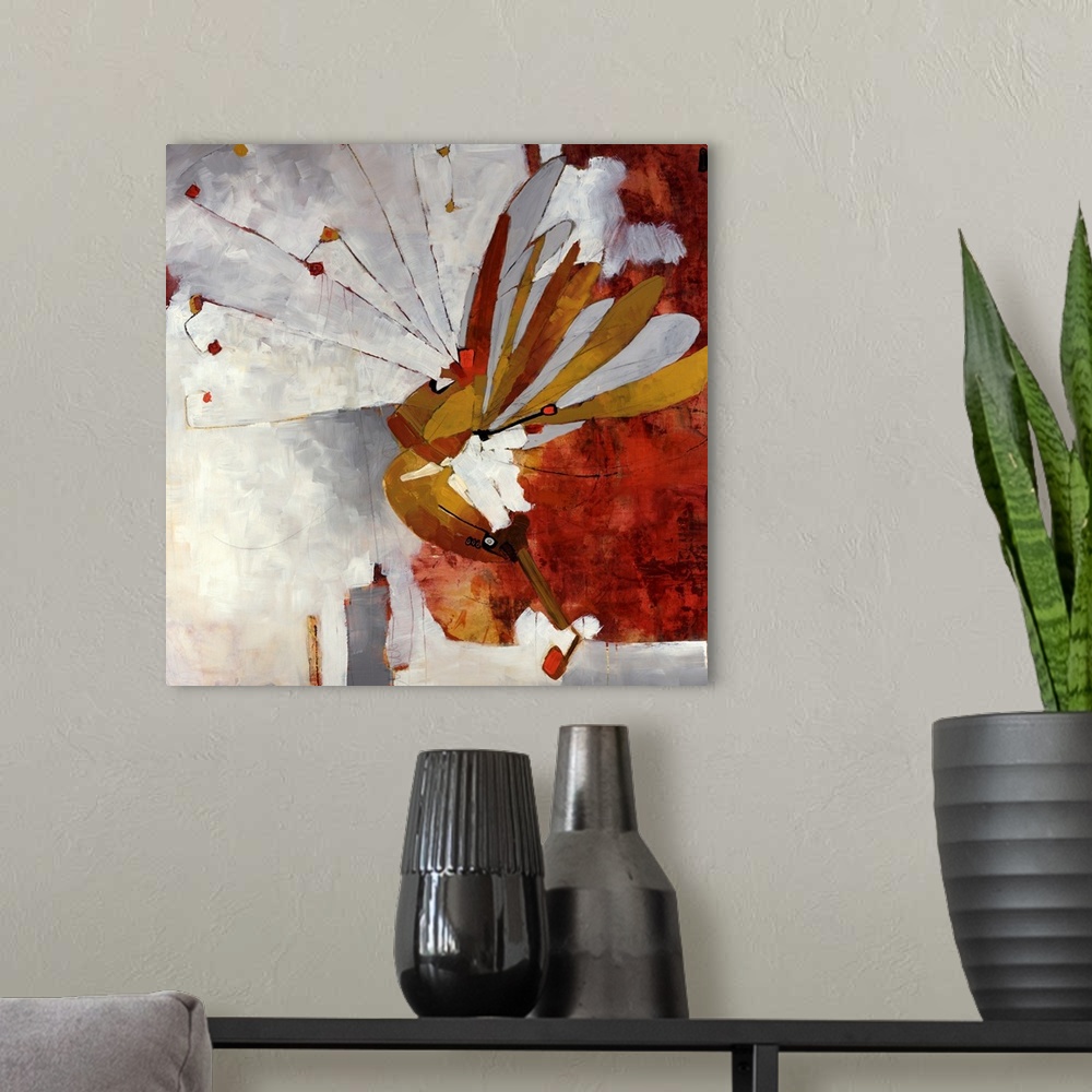 A modern room featuring Abstract art of a butterfly.