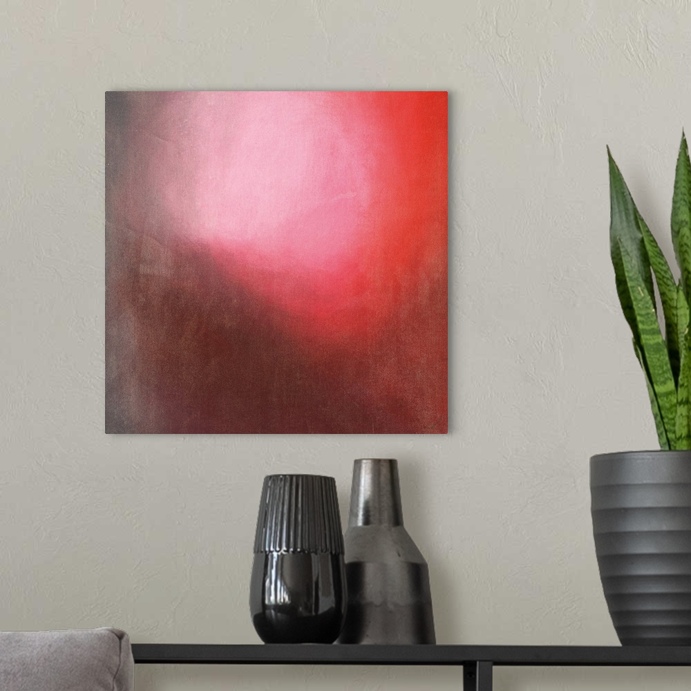 A modern room featuring Contemporary abstract painting using tones of red to create depth.