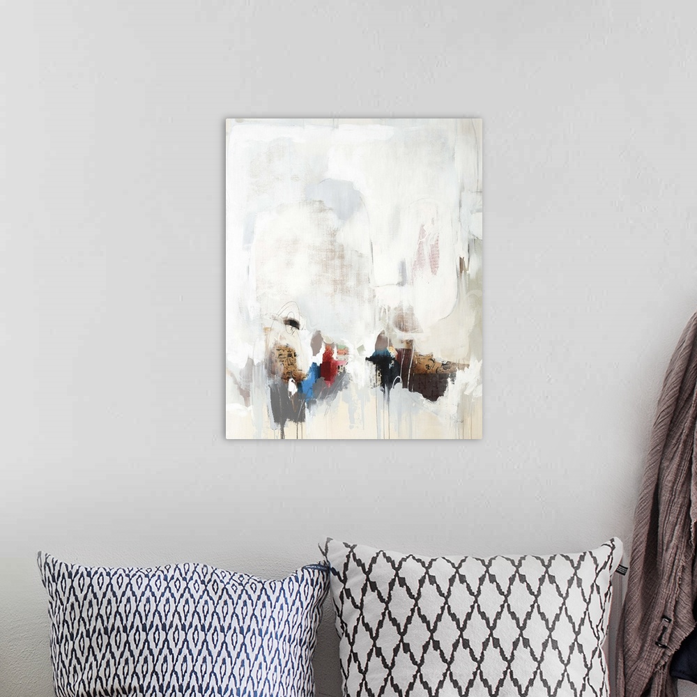 A bohemian room featuring Large abstract painting created with mixed media.