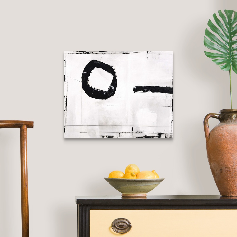 A traditional room featuring Contemporary abstract painting using black and white.
