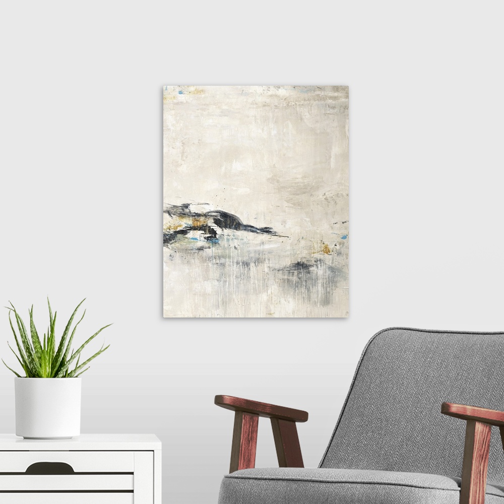 A modern room featuring Abstract painting with earth tones and rough texture.