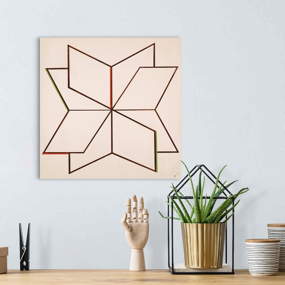 A bohemian room featuring Contemporary painting of a geometric shape.