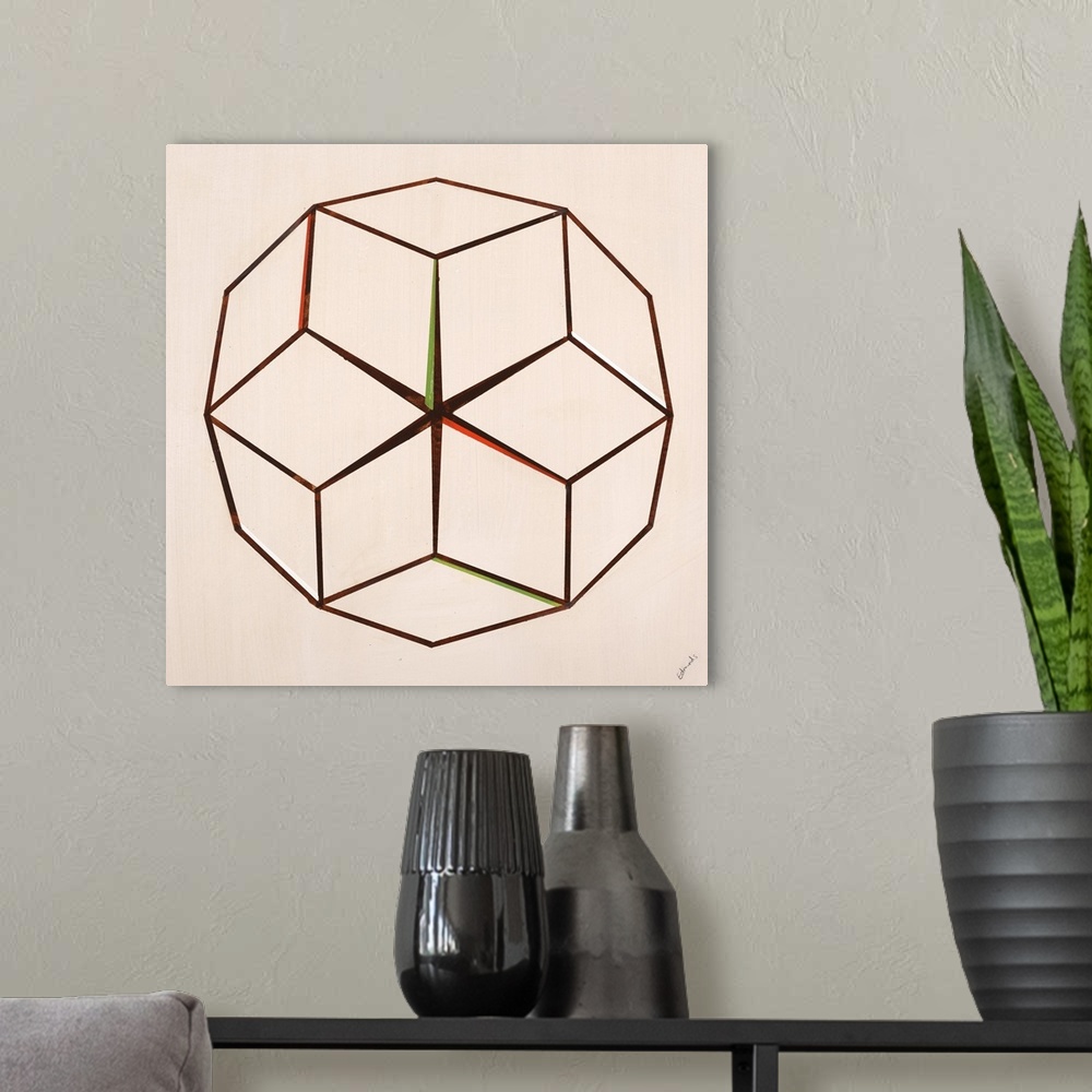 A modern room featuring Contemporary painting of a geometric shape.