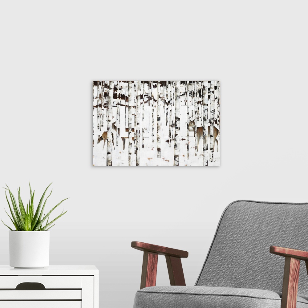 A modern room featuring Love in the Birches