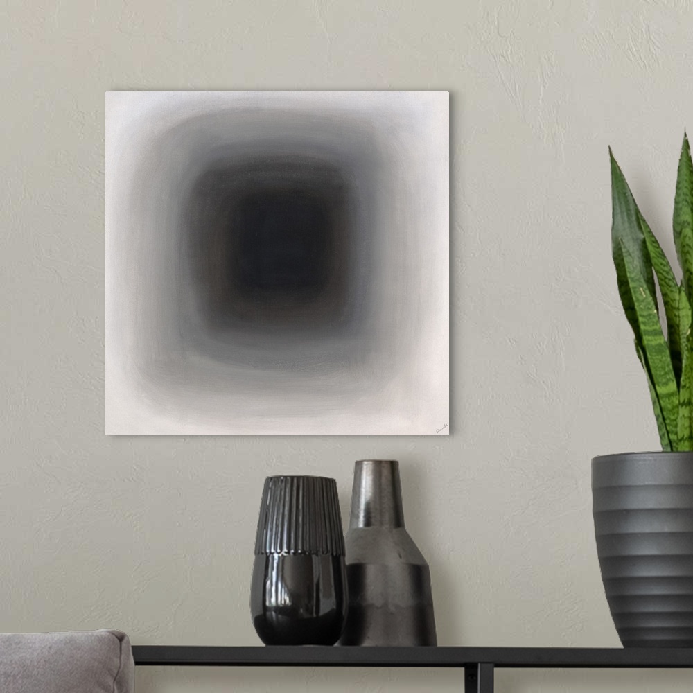 A modern room featuring Abstract painting of a faded and blurry rounded square fading in the distance.