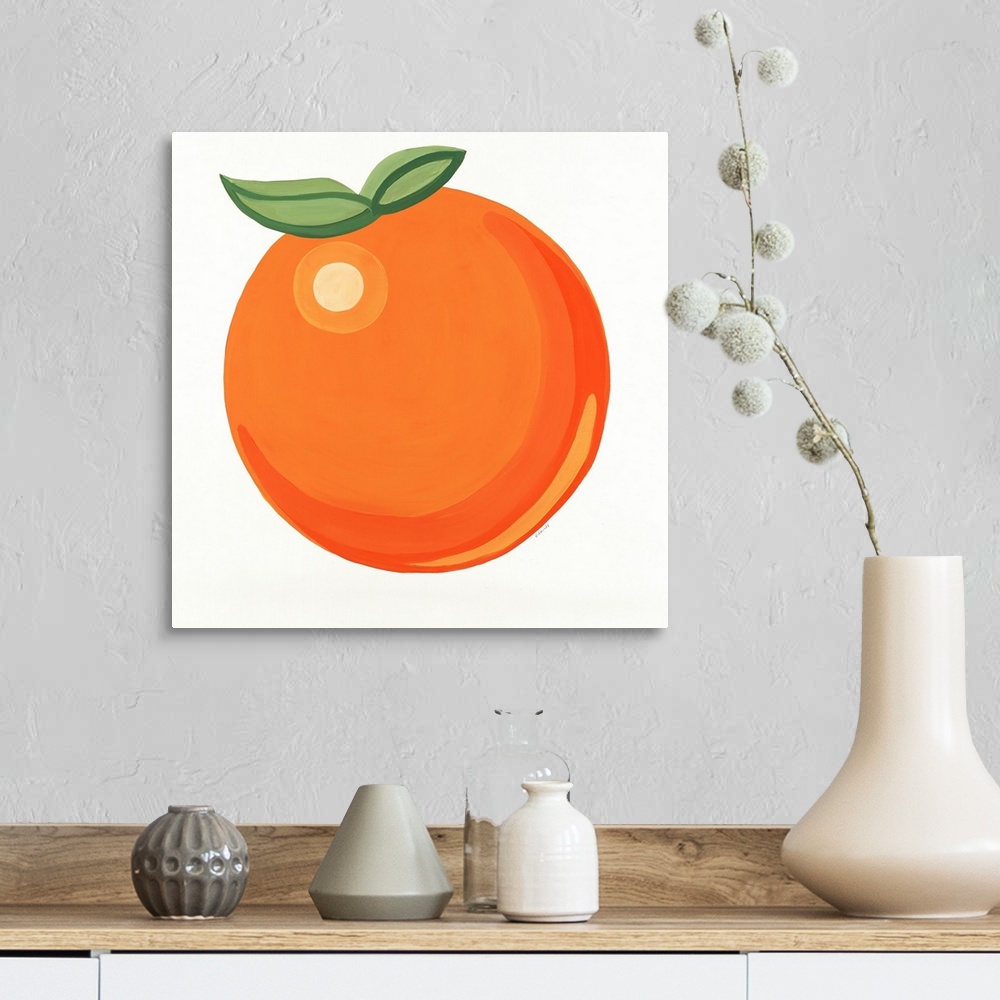 A farmhouse room featuring Simple cheerful painting of a single orange.