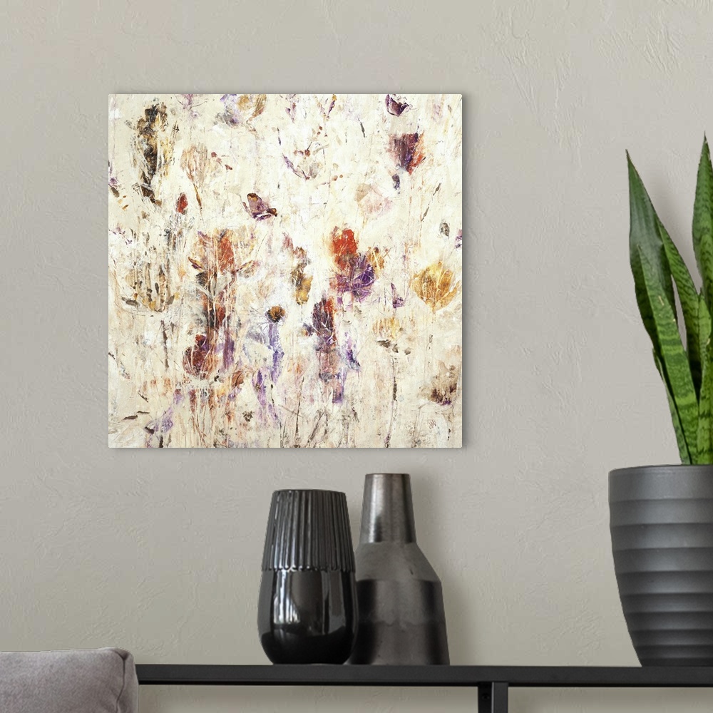 A modern room featuring Contemporary painting of colorful wildflowers in bloom.