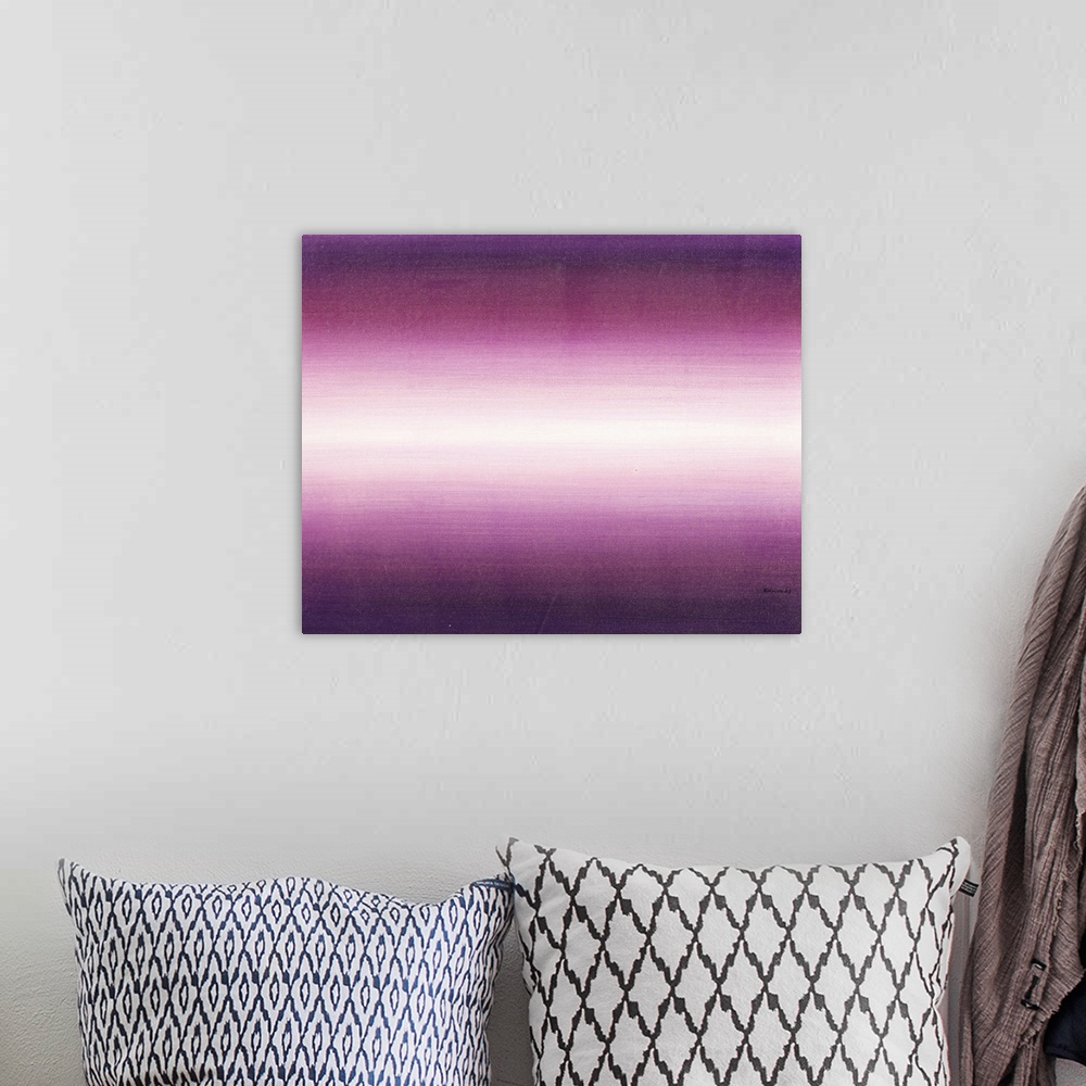 A bohemian room featuring Contemporary abstract painting of a bright purple colorfield.