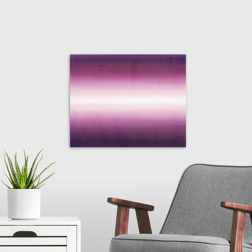 A modern room featuring Contemporary abstract painting of a bright purple colorfield.