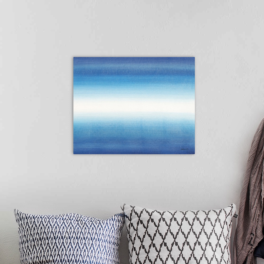 A bohemian room featuring Contemporary abstract painting of a bright blue colorfield.