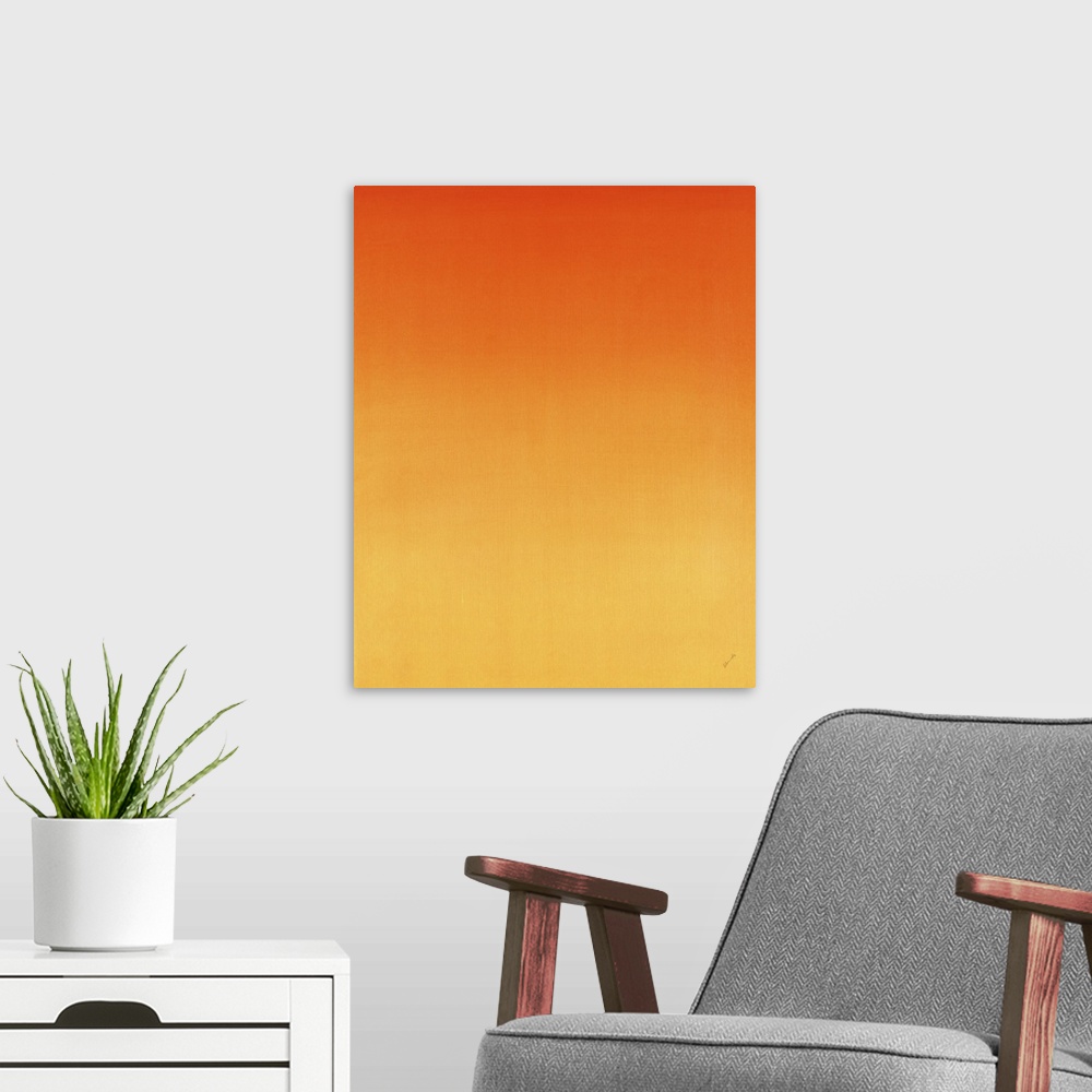 A modern room featuring Contemporary painting of orange fading into a lighter shade.