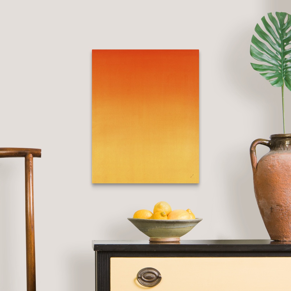 A traditional room featuring Contemporary painting of orange fading into a lighter shade.