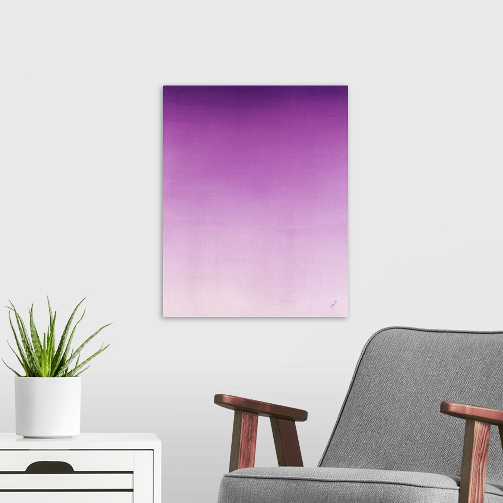 A modern room featuring Contemporary painting of purple fading into a lighter shade.