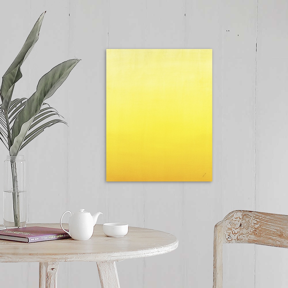A farmhouse room featuring Contemporary painting of yellow fading into a lighter shade.