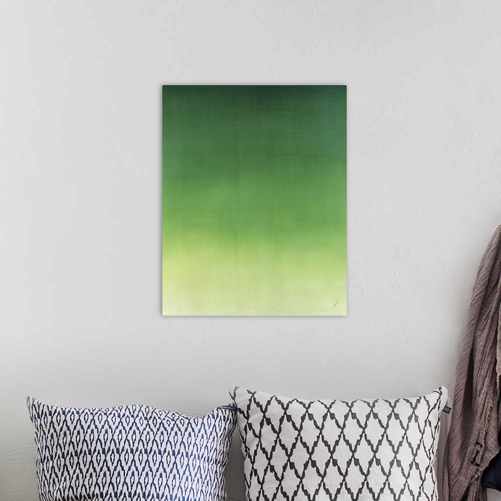 A bohemian room featuring Contemporary painting of green fading into a lighter shade.