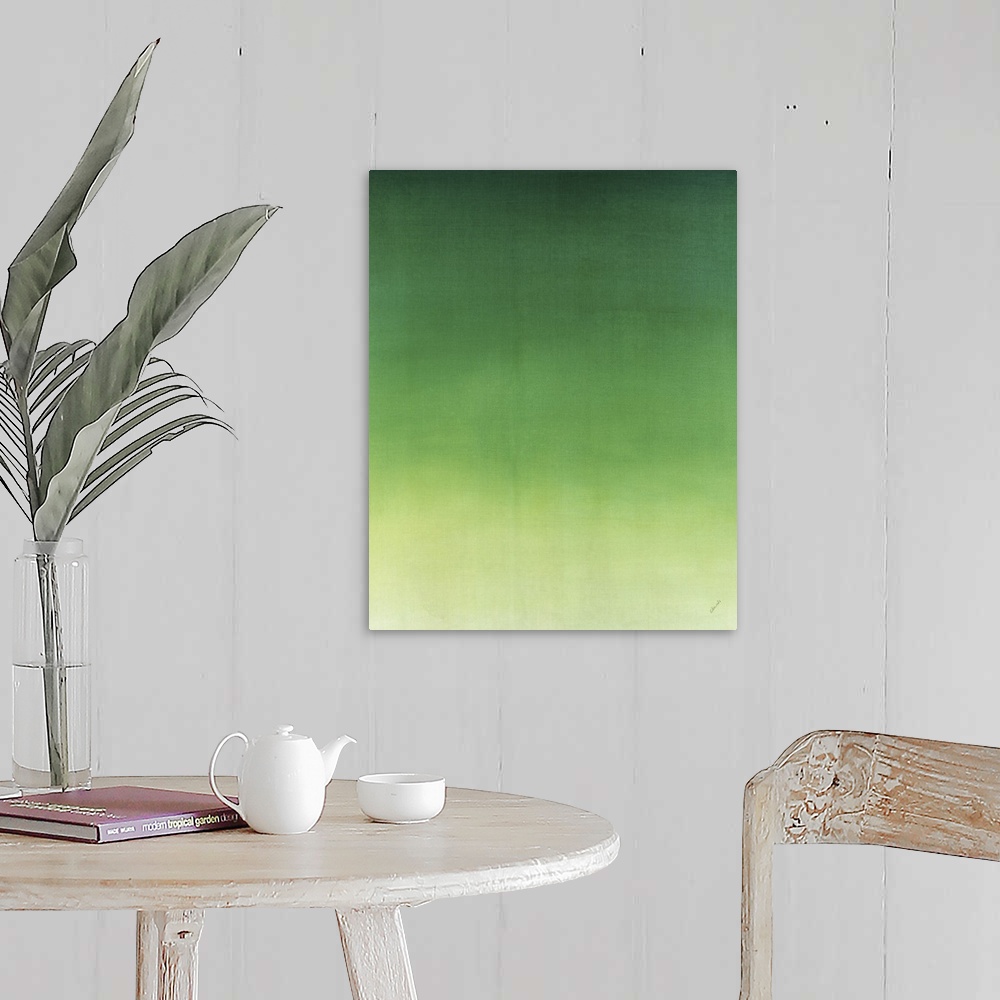 A farmhouse room featuring Contemporary painting of green fading into a lighter shade.