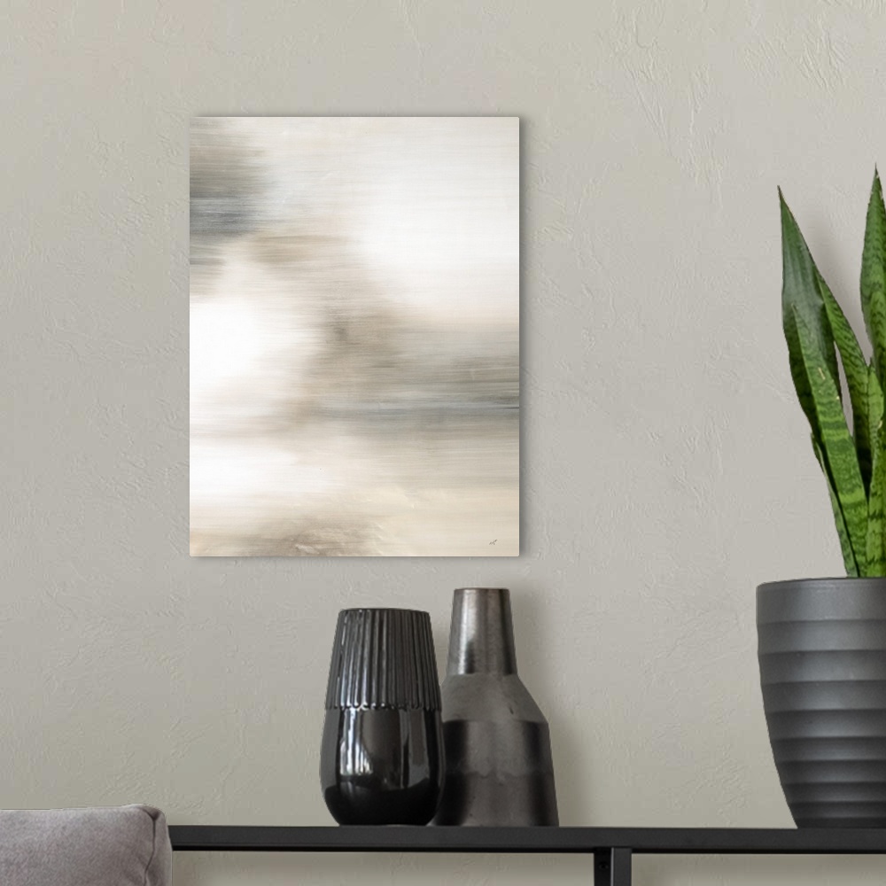 A modern room featuring Soft abstract art in neutral colors.