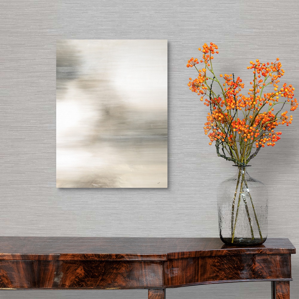 A traditional room featuring Soft abstract art in neutral colors.
