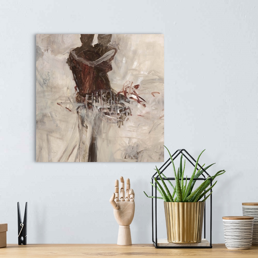 A bohemian room featuring Abstract painting of two human forms embracing, their lower halves become lost in multidirectiona...
