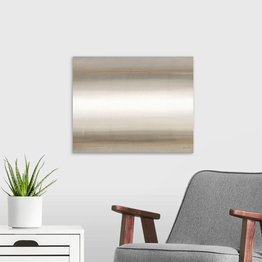 A modern room featuring Abstract painting with a horizontal neutral colored gradient.
