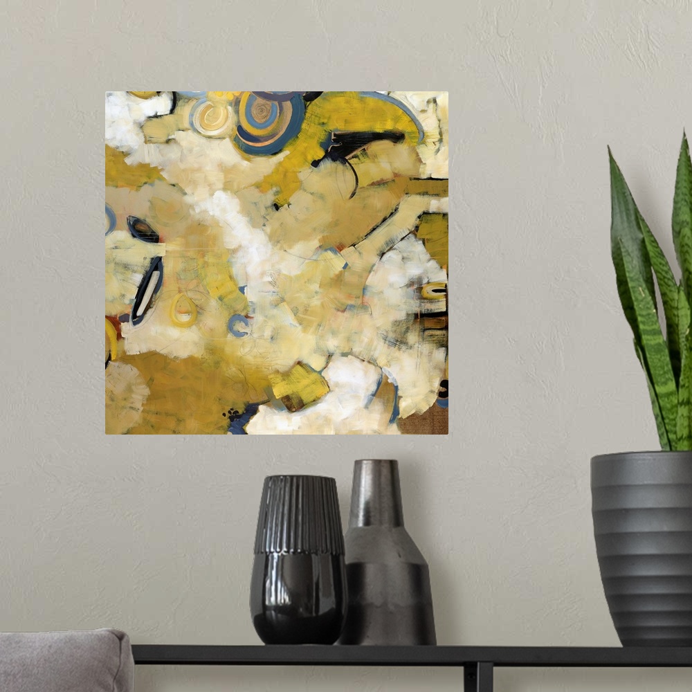 A modern room featuring Square, large contemporary artwork for living room or office.  Clusters of short, overlapping bru...