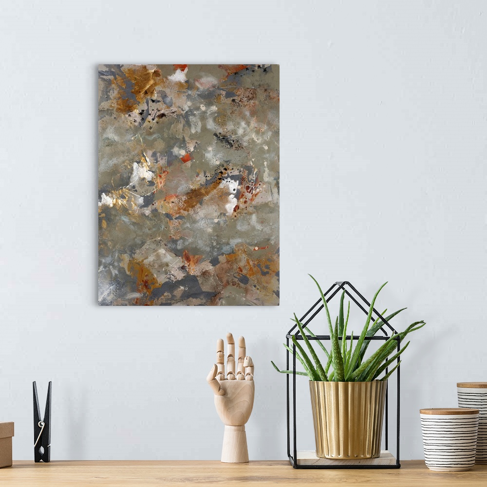 A bohemian room featuring Contemporary abstract image of paint splatters and drops on a canvas.