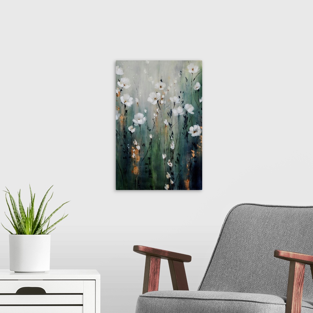 A modern room featuring White Poppies Dancing