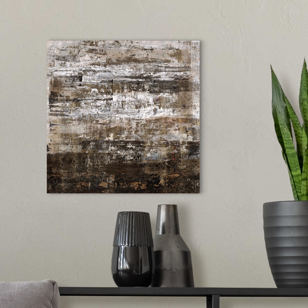 A modern room featuring Contemporary abstract painting in rough brown shades.