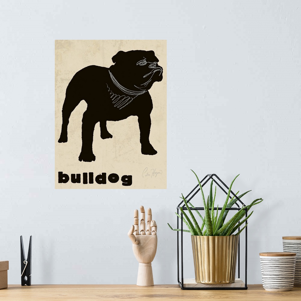 A bohemian room featuring Black bulldog silhouette with bulldog typography.