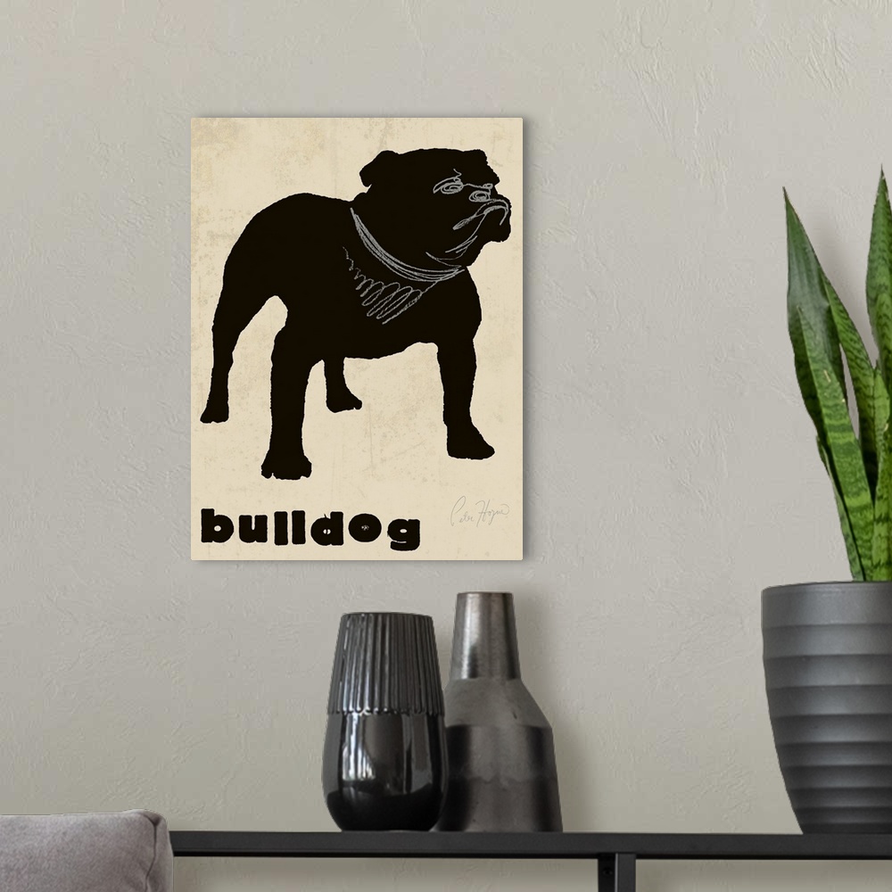 A modern room featuring Black bulldog silhouette with bulldog typography.