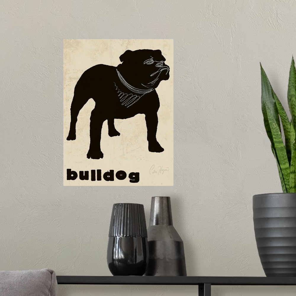 A modern room featuring Black bulldog silhouette with bulldog typography.