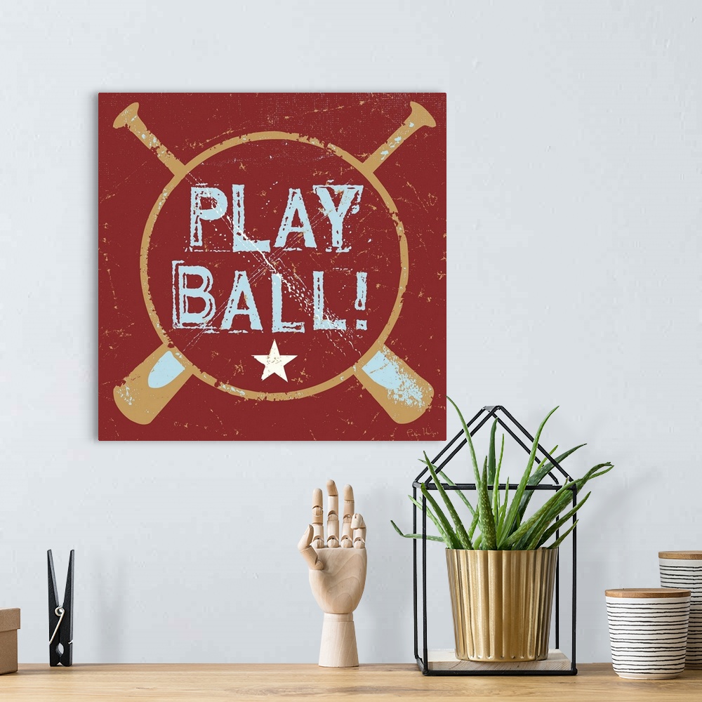 A bohemian room featuring Distressed retro logo image of two crossed baseball bats.