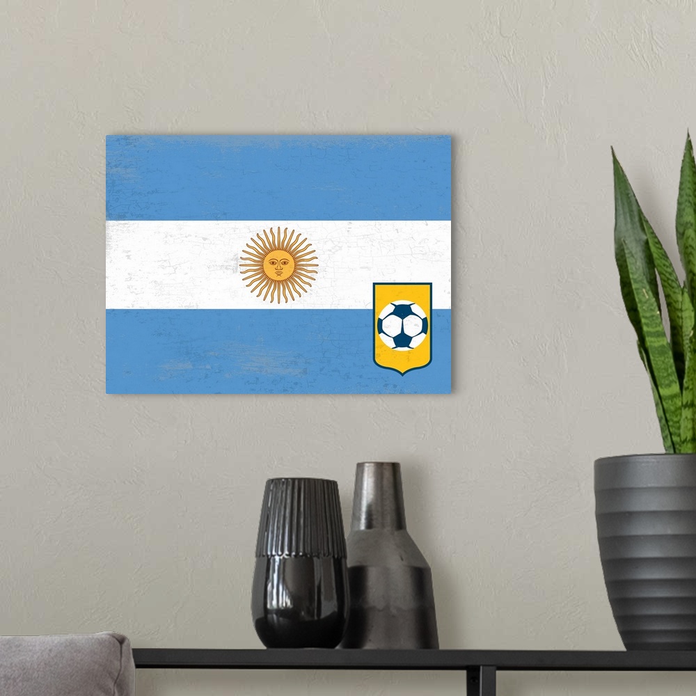 A modern room featuring Flag of Argentina with soccer crest with soccer ball.