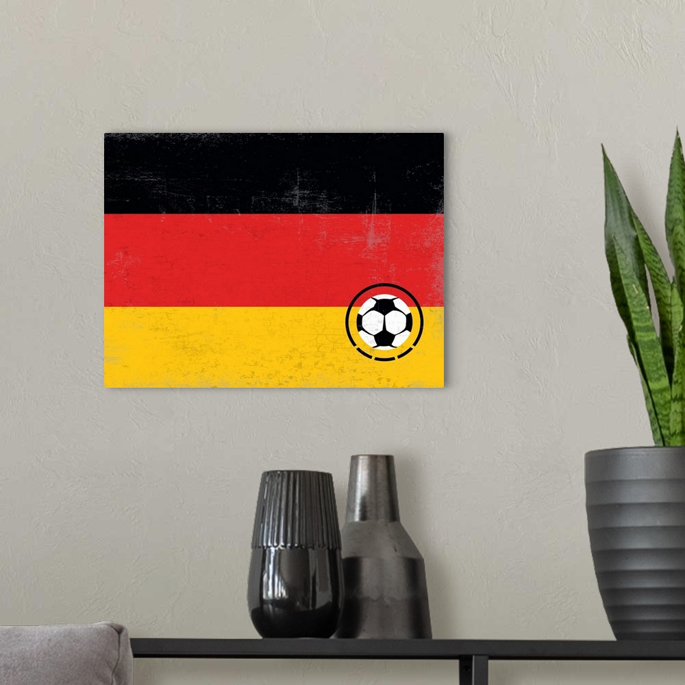A modern room featuring Flag of Germany with soccer crest with soccer ball.