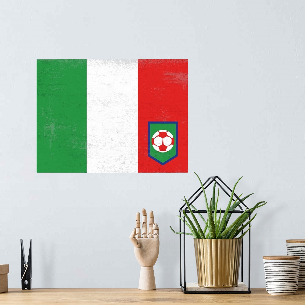 A bohemian room featuring Flag of Italy with soccer crest with soccer ball.