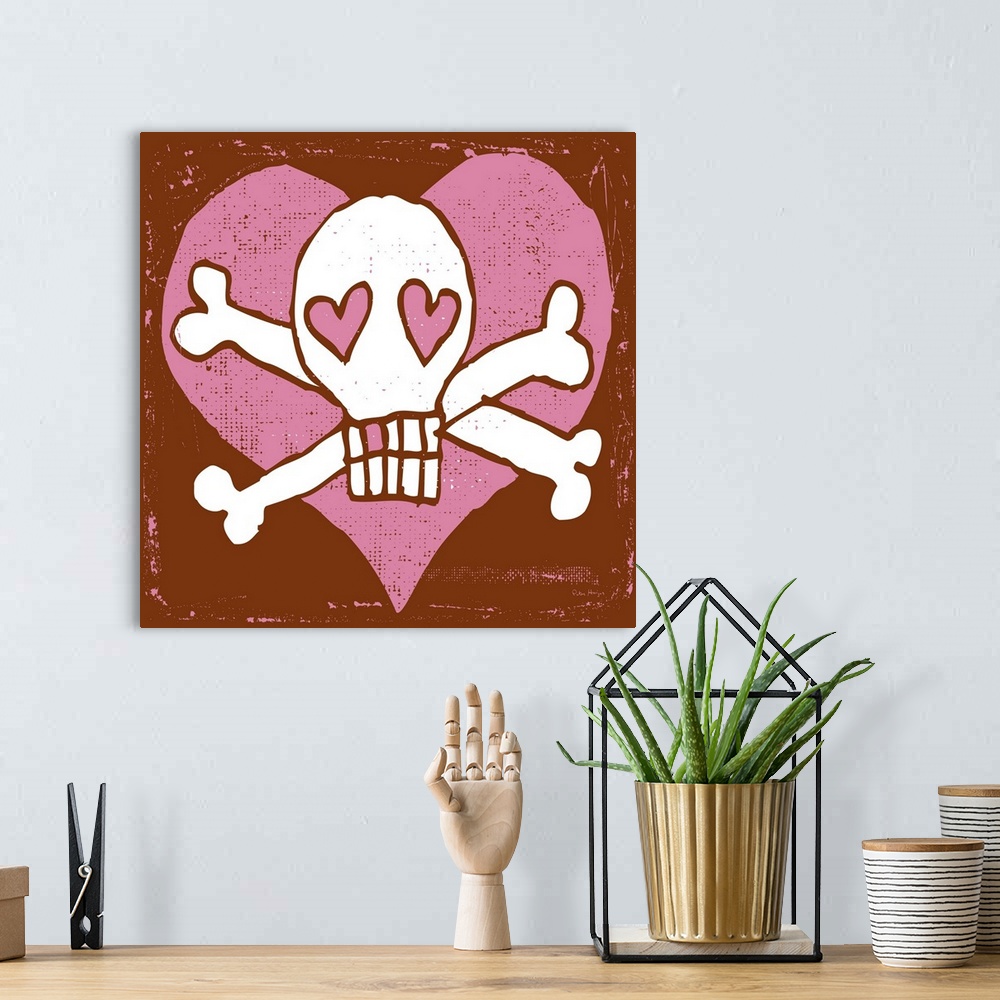 A bohemian room featuring Skull and crossbones with the head as a heart.