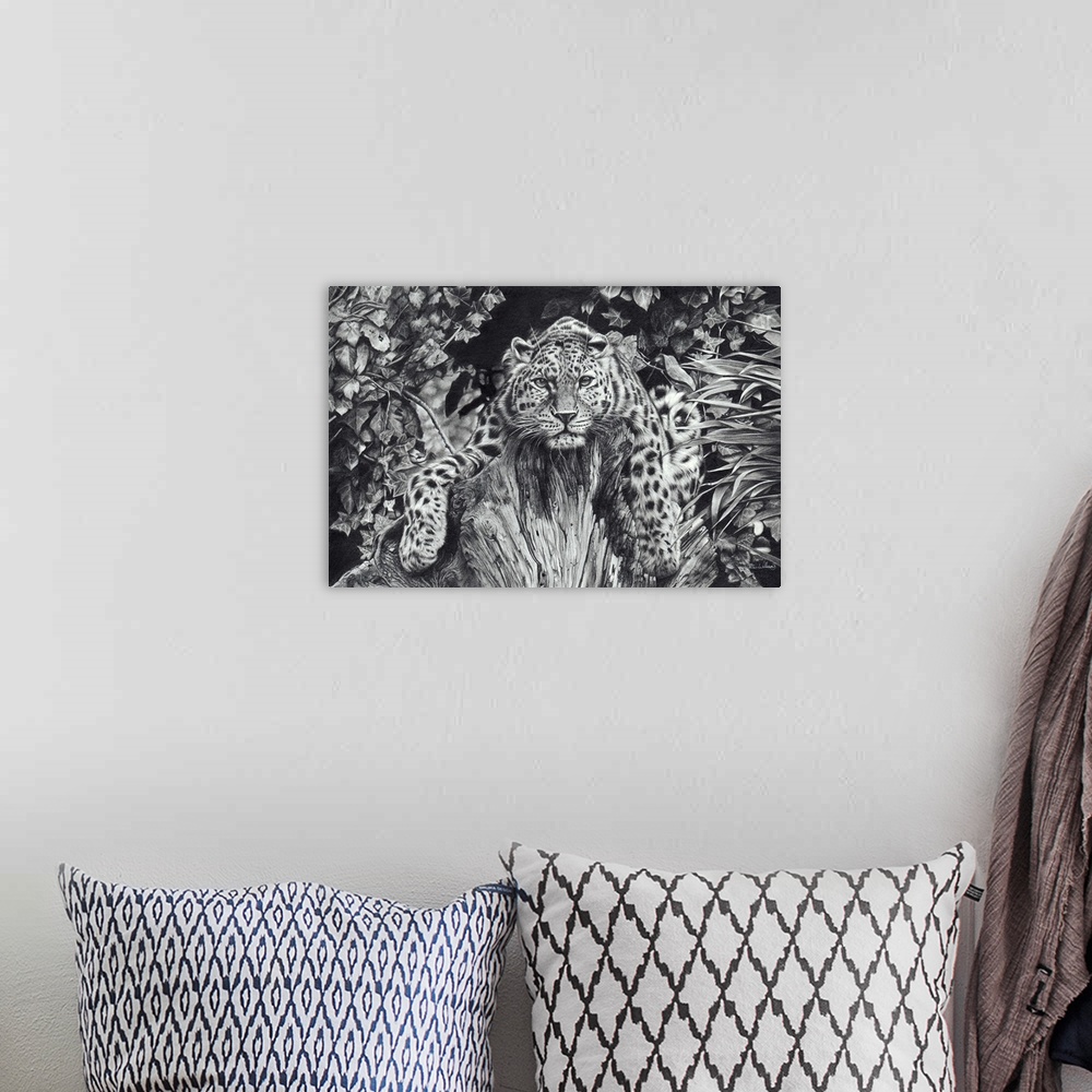 A bohemian room featuring Originally created with graphite pencils.