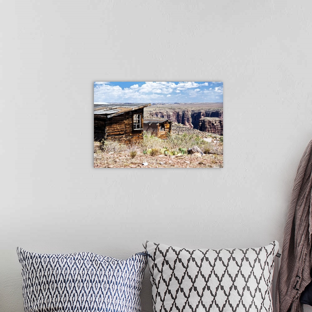 A bohemian room featuring Photograph of a forgotten building on the edge of the Grand Canyon in Arizona.