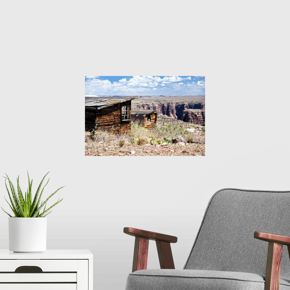 A modern room featuring Photograph of a forgotten building on the edge of the Grand Canyon in Arizona.