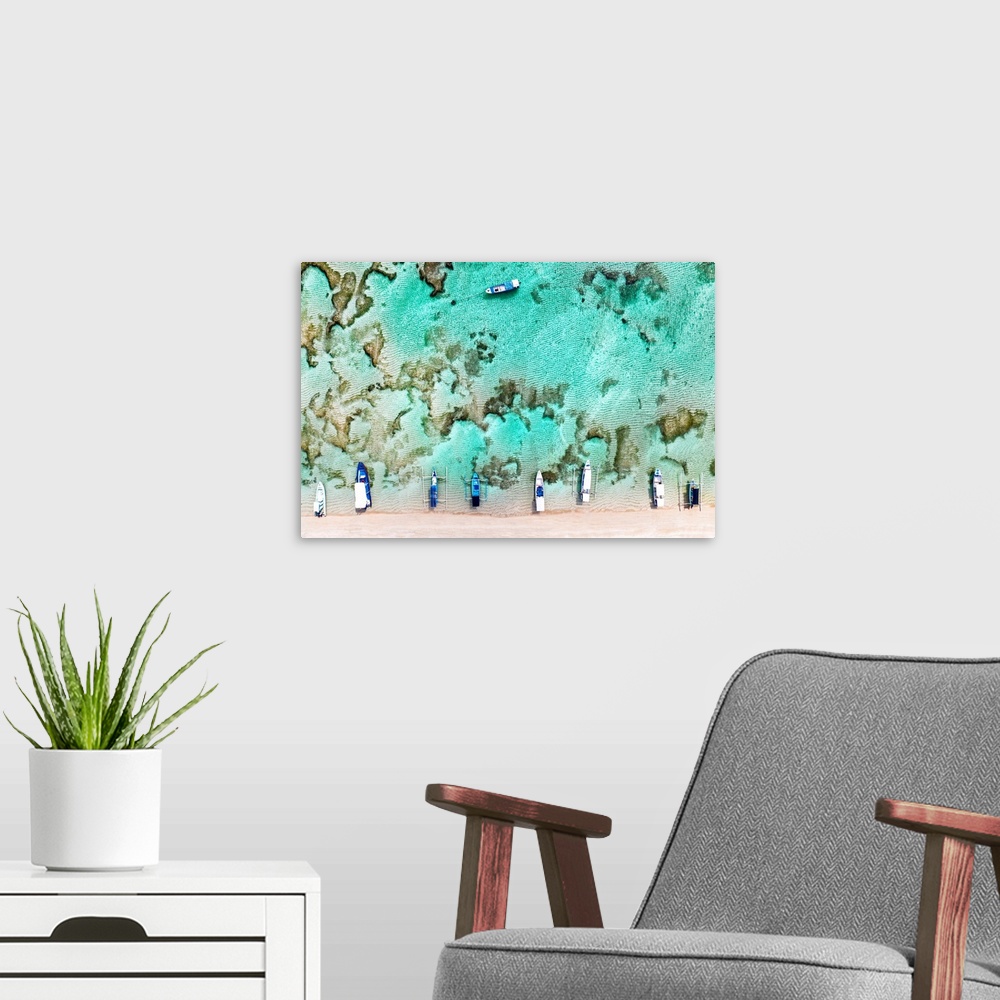 A modern room featuring Aerial Summer - Coral Boats