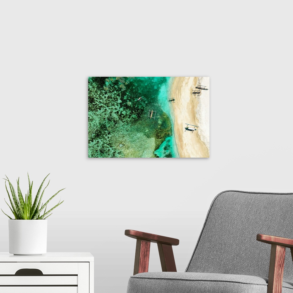 A modern room featuring Aerial Summer - Jade Coral Reef