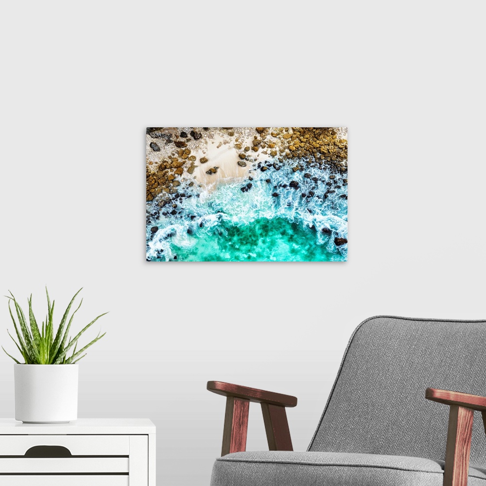 A modern room featuring Aerial Summer - Sea Foam