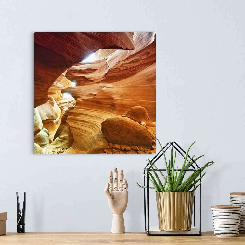A bohemian room featuring The stunning natural curves and edges of Antelope Canyon.