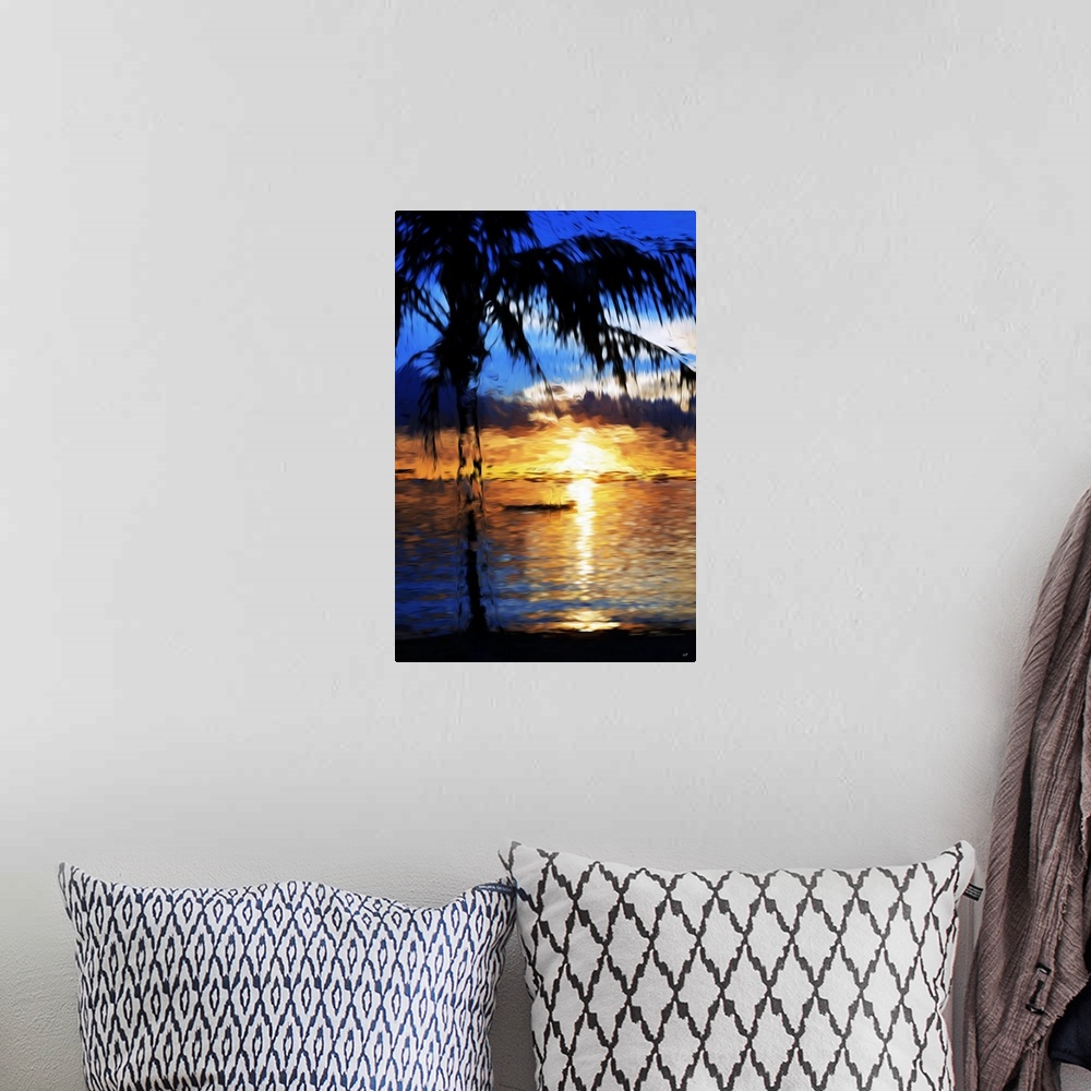 A bohemian room featuring Photograph of Miami, Florida with a painterly effect.
