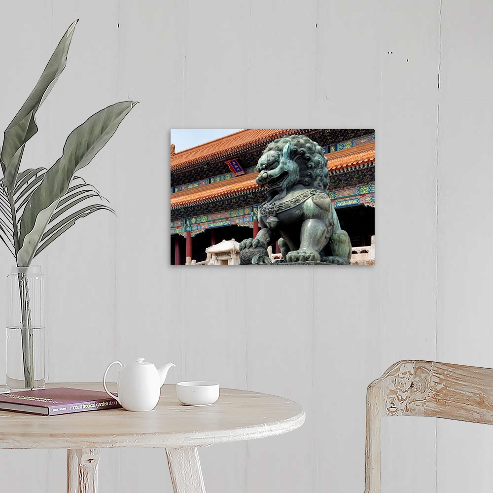 A farmhouse room featuring Bronze Chinese Lion in Forbidden City, China 10MKm2 Collection.