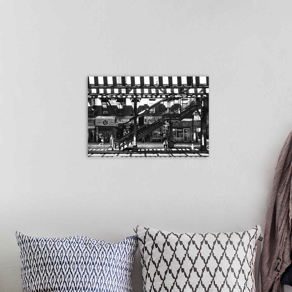 A bohemian room featuring Fine art photo of the staircase leading down to the subway station in Brooklyn.