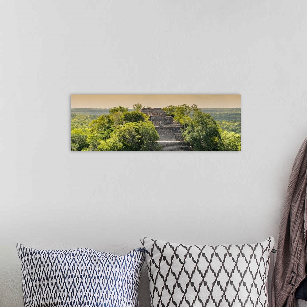 A bohemian room featuring Panoramic photograph of Calakmul archaeological site that is deep in the jungle in Campeche, Mexi...