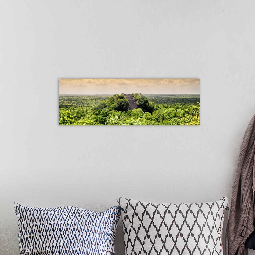 A bohemian room featuring Panoramic photograph of Calakmul archaeological site that is deep in the jungle in Campeche, Mexi...